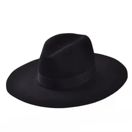 Whole-Fashion Vintage Lady Girls Girl Wool Feel Fedora Hat Black Floppy Cowboy Hat for Men and Women Shippin262n