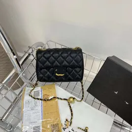Boutique Fashion Bag Small Fragrant Wind New Bag with Box Black Golden Ball Diamond Grid Chain Popular Square Fat Boy Female Crossbody