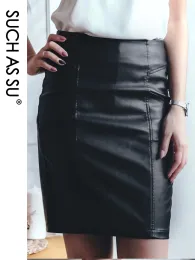 Skirt SUCH AS SU New Fashion 2021 Winter PU Leather Skirt Women Black High Waist Occupation Work Pencil S5XL Plus Size Autumn Skirt