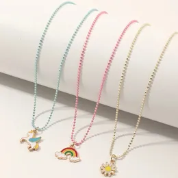 3PCSSet Style Sweet Children Necklace Eloy Drip Rainbow Unicorn Pendant Choker för flickor Färgglada pärlor Kedjor Kidssmycken 240226