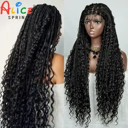 32 Inches Synthetic Lace Braided Wigs Cornrow Braids for Black Women Braid on Sale Clearance Box Wig 240229