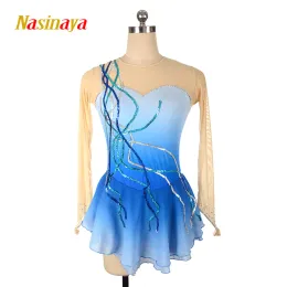Elbiseler Nasinaya Sigoration Cress Özelleştirilmiş Yarışma Kadın Çocukları Ritmik Jimnastik Dans Buz Mavisi Performans Elbise