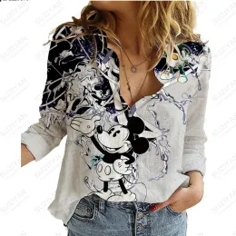 Shirt Spring Hot Selling Women's Long sleeved Shirts 2023 New Chiffon Casual Pullover Cardigan Mickey Mi You 3D Printed Women's Top