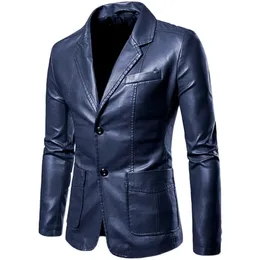 Spring Autumn Fashion Mens Lapel Leather Dress Suit Coat Male Business Casual Pu Blazers Jacket 240304