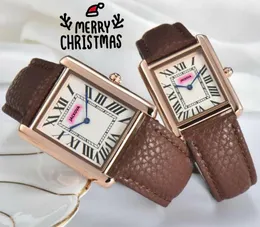 Top brand men and women tank watches square case leather strap quartz movement auto date fashion brand famous lovers dress watch designer clock montre de luxe gifts