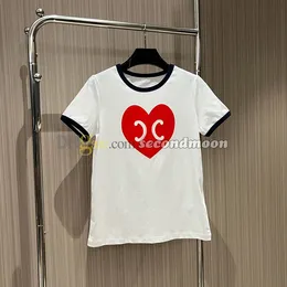 Heart Print T Shirt Women Contrast Color Tees Crew Neck Short Sleeve Shirts Spring Summer Tee