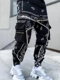 Pantaloni autunno e inverno maschi casual tute di High Street Hiphop Pants Stamping Edile con i piedi con più tasche