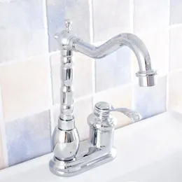 Bathroom Sink Faucets Polished Chrome Single Handle Wash Basin Mixer Taps / 2 Hole Deck Mounted Swivel Spout Vessel Nsf839