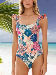 Zwień stroju kąpielowym Flounce stroje kąpielowe 2023 Seksowne stroje kąpielowe Kobiety Kąpiel Kąpiec Kwiatowy nadruk Onepiece garnitury Summer Beachwear Push Up Swimsuit Nowy