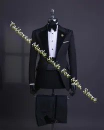 Anzüge, Abschlusskleider, Anzug für Herren, Schwarz, Jacquard, luxuriös, Party, Abschlussball, formelle Anlässe, Kleidung, 2-teilig, italienischer Stil, hübsches Outfit