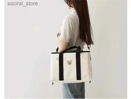 DIAPER Väskor Ins Korean stor storlek Diaper Bag Women DrString Storage Mommy Lunch Bag Canvas Bear Cartoon Travel Shoulder Bag L240307