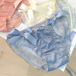 Women's Panties Women Sexy Satin Lace Mesh Transparent Bow Underwear Cute Lovely Sweety Princess Ruffles Breathable Elasticity Breifs