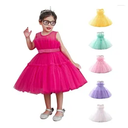 Платья для девочек FOCUSNORM, 6 цветов, детское платье принцессы без рукавов с круглым вырезом, сетчатое кружевное тюлевое платье-пачка с рюшами и высокой талией, От 1 до 6 лет