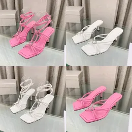 Top Quality Love Crystal Embelezado Sandálias de Salto Alto Mulheres Cruz Stiletto Salto Alto Slide Slipper Mules Designer Saltos Sandálias Vestido Sapatos Fábrica com Caixa