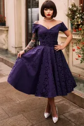 Dress Purple Party Off The Shoulder Corset Jacquard Bell Midi Dress Short Princess Prom Dresses Sweet Vintage Cocktail Gown Vestidos