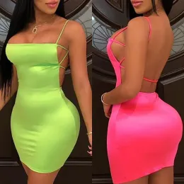 Dress OMSJ Summer Street Neon Green Pink Bodycon Mini Dresses Vestidos Sexy Package Hips Mini Womens Party Club Dress 2023 Mini Dress