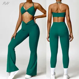 Mulheres Tracksuits Yoga Set Mulheres 2 Pcs Ginásio Roupas Push Up Roupas Cintura Alta Perna Fitness Shorts Sports Bra Running Leisure Track Set J240305