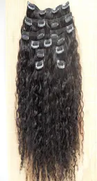 Todo brasileiro humano virgem remy extensões de cabelo crespo encaracolado clipe em tece cor preta natural 9 pcs um pacote 5399780