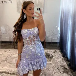 Party Dresses Itsmilla Strapless Sequined Lace Homecoming Cocktail Dress With Sheer Corset Appliques Short Prom Semi-Formal Event Gown