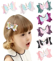 10pcslot Glitter Felt Shinning Bow Hair Modish Girls Hair Clips Printing Double Layers Kids Unicorn Hairpin Cute Girls Summer5303310