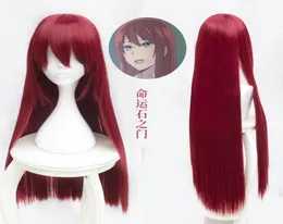 Steins Gate Makise Kurisu Christina Yardımcısı Kırmızı Düz ​​Uzun Peruk Cosplay WIG9245355