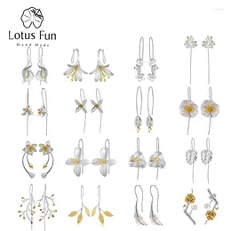 Orecchini pendenti Lotus Fun Vero argento sterling 925 con foglie di fiori a goccia per le donne Dropship all'ingrosso Gioielleria raffinata fatta a mano naturale di lusso