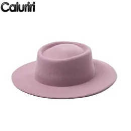 Skąpy brzeg kapelusze wełniane wełny fedora fedora czapka zima elegancka dama elegancka 100% kobiety różowe temperament222p