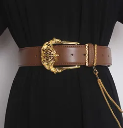 2024 Senior designer Luxury Cowhide Belt with Metal Chain Solid Genuine Leather Waist Belt Jean Pant Strap Fashion Punk Cow Women gift new02