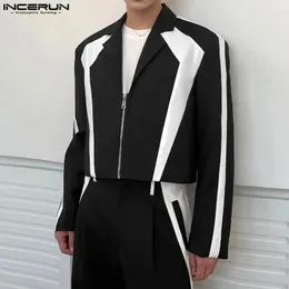 INCERUN Tops Korean Style Mens Black White Contrasting Color Patchwork Blazer Casual Party Show Suit Coats S5XL 240223
