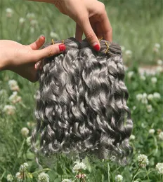 Pure Grey Deep Wave Curly Hair Extensions 3bunds Sliver Grey Human Virgin Peruvian Hair Wefts Grey Deep Wave Bundles -erbjudanden för S5949581