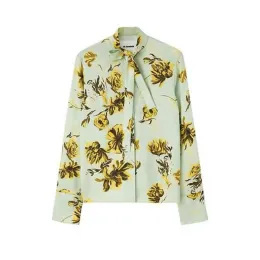 329 T-shirt Jil* San* German Fashion Designer Brand Autumn Women Blouse Shirt Tops Scarf Collar Long Sleeve Elegant Floral P