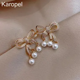 Stud Earrings Karopel Luxury Zircon Pearl Bow Elegant Women Jewelry Fashion Party Temperament Ladies Christmas