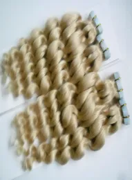 Estensioni dei capelli con nastro a onda sciolta 200g 100 Nastro per capelli umani Remy reali nelle estensioni dei capelli Biondo 80PCS estensioni del nastro di trama della pelle6529000