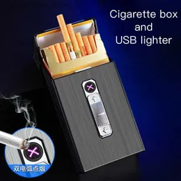 Feuerzeuge 2022 Neue Ungewöhnliche USB Dual Arc Lade Licht Zigarre Zubehör 2-in-1 Wasserdichte Wiederaufladbare Zigarre Box Halterung Q240305