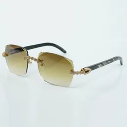Novo produto elegante buquê de diamantes e óculos de sol lapidados 3524018 com braços de chifre de búfalo com textura preta natural e espessura de lente de 3,0 mm