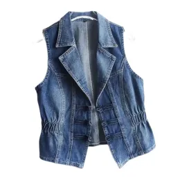 Yelekler bahar kot ceket ceket kolları ince kısa ceket nedensel mavi gilet denim üstleri sonbahar kadınlar denim yelek moda yelek 5xl