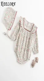 Keelorn Baby Girls Rompers nyfödda flickor långärmad romper hatt jumpsuit våren barn outfit kläder 2 st romper18602298