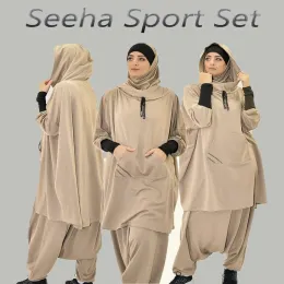 Conjuntos de luz suave com capuz esportes terno muçulmano hijab vestido eid oração wear jilbab abaya longo khimar capa completa macio estiramento grande robe