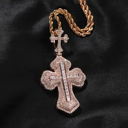 Hip Hop Mode Charme TopBling 5A Zirkon Kreuz Anhänger Halskette 18k Reales Gold Überzogene Frauen Männer Religion Schmuck