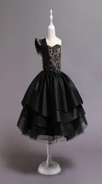 Abito da ballo nero oro Abiti da ragazza di fiori per matrimonio Vedi Thro Beaded Puffy Little Girls Pageant Dress paillettes Bambino First Commu8675341