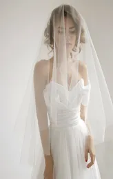 Velo da sposa punta delle dita circolare con fard Velo da sposa in tulle bianco avorio con bordo tagliato Velo fard economico Veli a goccia stile semplice3566791