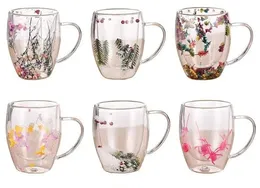 Mugs 350Ml Double Wall Glass Mug Cup With Dry Flower Fillings Handles Kitchen Accessories Wll2148 Drop Delivery Home Garden Kitchen 587QH