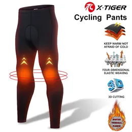 Yarış pantolon X-Tiger Man Bisiklet Bisiklet Pantolonları Kış Termal Dağ Bisiklet Bisiklet Taytları 5D Jel Pad Pantolon Ekipmanları