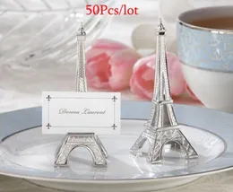 50pcs Eiffel Tower Silver Card Holders Prezentacja Dekoracja Prezentacji na romantyczne ślub i ślubne pod prysznicem nazwa Nazwa Stołu Pryszniczka Favors1824558