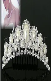 WholeElegant Imitação de Pérola Strass incrustação Coroa de Noiva Tiara Casamento Noiva Joias de Cabelo Pente 2015 5531925