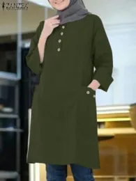 Одежда 2023 Zanzea Женщины Осень О шея с длинным рукавом мусульманская блузка