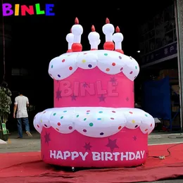 6 mH (20 piedi) Con ventilatore Decorazione torta gonfiabile gigante rosa buon compleanno con candela Palloncino torta personalizzato per la decorazione del partito