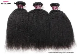 Ishow 8A Бразильские пучки натуральных волос Weft Kinky Yaki Straight 3 шт. Человеческое наращивание для женщин всех возрастов Черный цвет 828 дюймов68729159773966