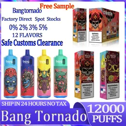 Original Bang Tornado 12000 Puffs engångsvapspenna 20 ml Förfyllda patroner Pod 650mAh Raddningsbart batteri LED -ljusfärg Kit Bang Box Box