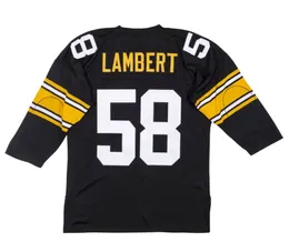 Costurado Futebol Jersey 58 Jack Lambert 1975 Malha Branca Retro Rugby Jerseys Homens Mulheres e Juventude S-6XL